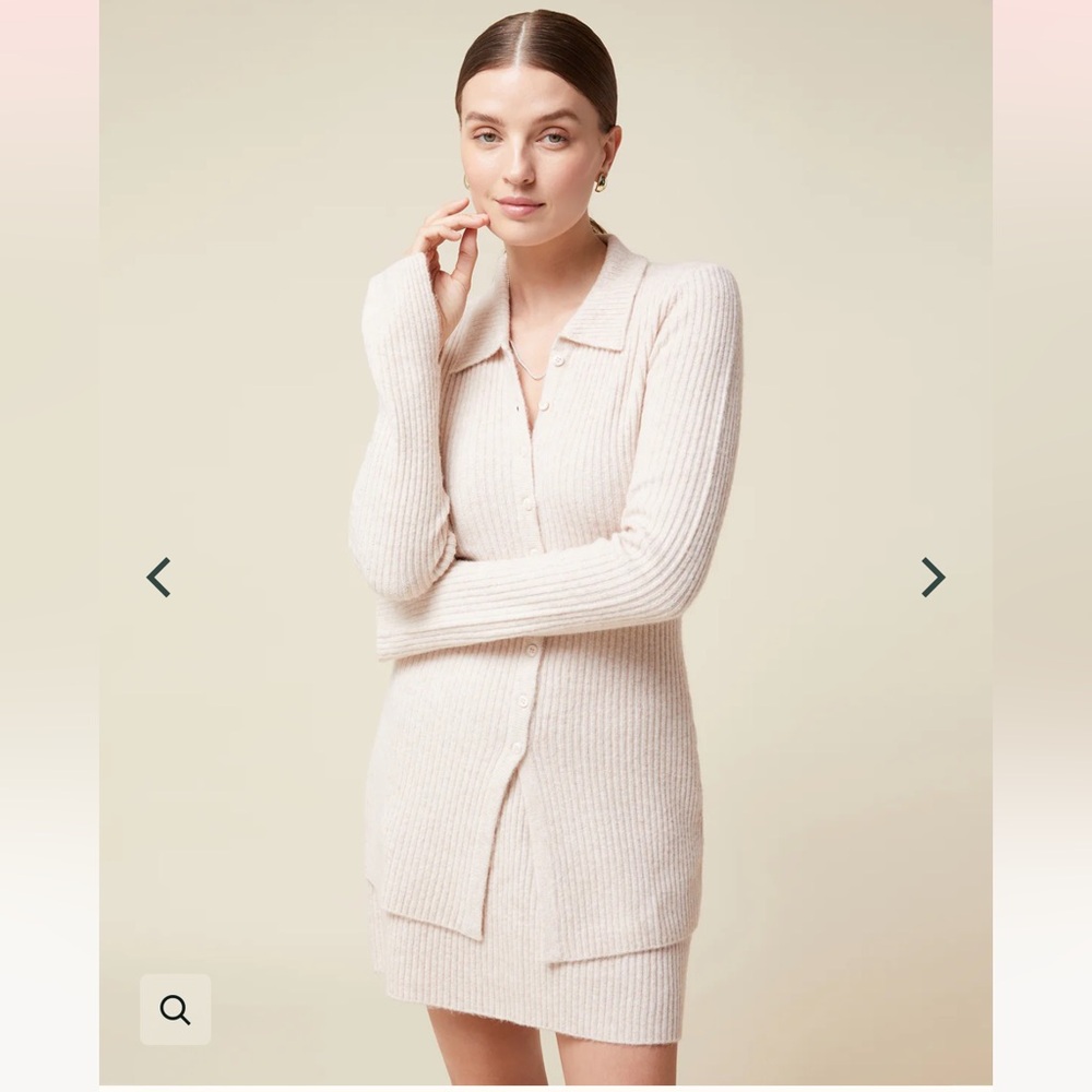 Ribbed Knit Cardigan & Skirt Set in Oatmeal